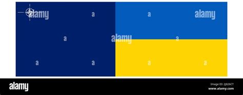 The colors of the flag and the graphic logo of NATO and the national colors of Ukraine Stock ...