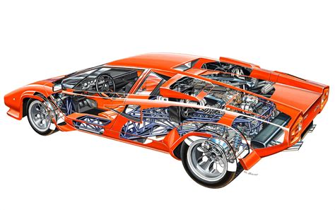 Lamborghini Countach LP400 S 1979 Cutaway Drawing in High quality