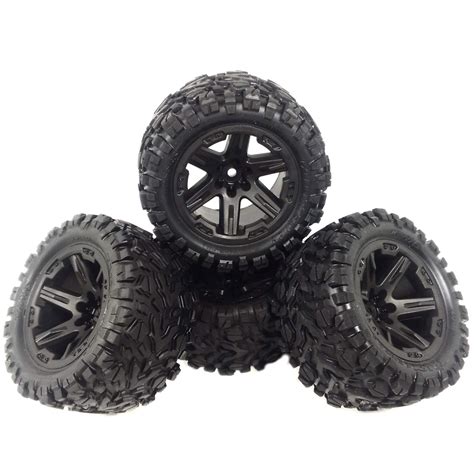 Rustler 4X4 XL-5 wheels Talon EXT tires VXL new rims flat black 2.8 pre glued | eBay