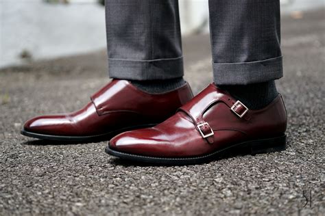 Haste Men's Calf Leather Double Monk Strap Shoes - Burgundy | Mens monk ...