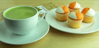 Matcha Latte with Orange Cream Frosted Cupcakes. | Orange cr… | Flickr