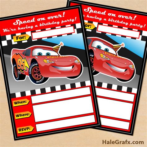 FREE Printable Disney CARS Lightning McQueen Birthday Invitation