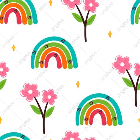 Rainbow Seamless Pattern Vector Art PNG, Seamless Pattern Cartoon Rainbow And Flower, Seamless ...