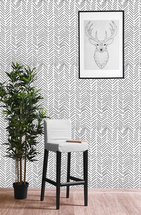 Black and White Geometric Sticks Removable Wallpaper-peel and Stick Wallpaper-wall Mural Self ...