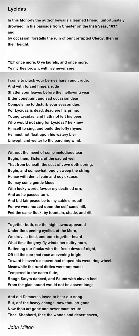 Lycidas - Lycidas Poem by John Milton