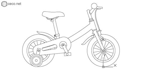 Autocad drawing children bicycle with training wheels Kids Bikes dwg