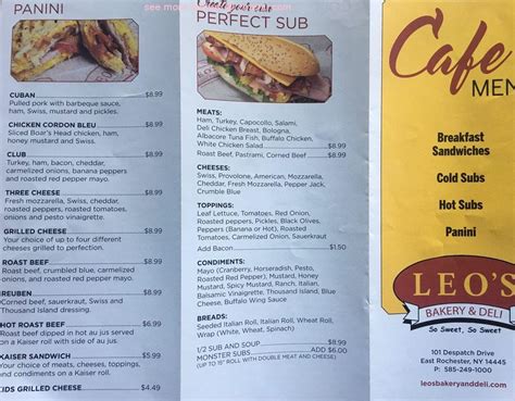 Menu at Leo's Bakery and Deli, East Rochester