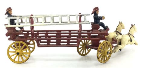 Lot - Vintage Cast Iron Horse Drawn Fire Wagon