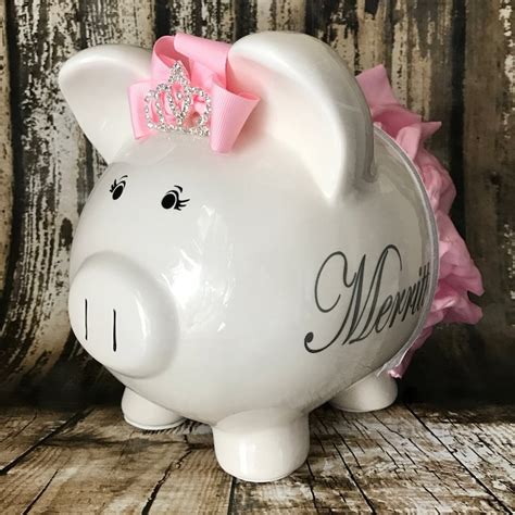 Large Personalized Piggy Bank Light Pink Piggy - Etsy