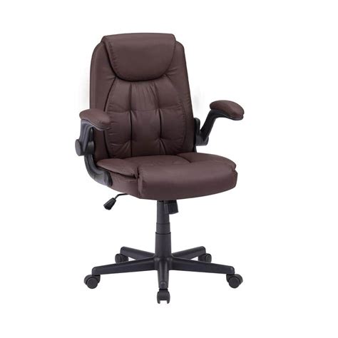 VECELO Brown Office Chair, Flip-up Arms Task Chair, Rolling Wheels ...