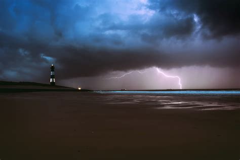 Lighthouse Lightning Sea Ocean Beach Weather 5k, HD Nature, 4k Wallpapers, Images, Backgrounds ...