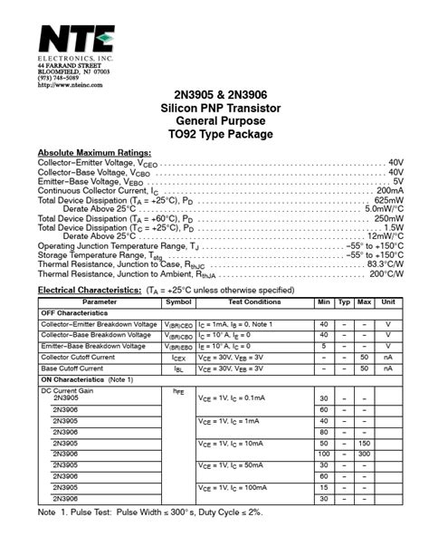 2N3905 Datasheet (PDF), Stock and Price, NTE Transistor, Distributor