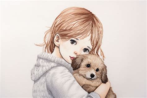 Girl huging dog portrait drawing | Premium Photo - rawpixel