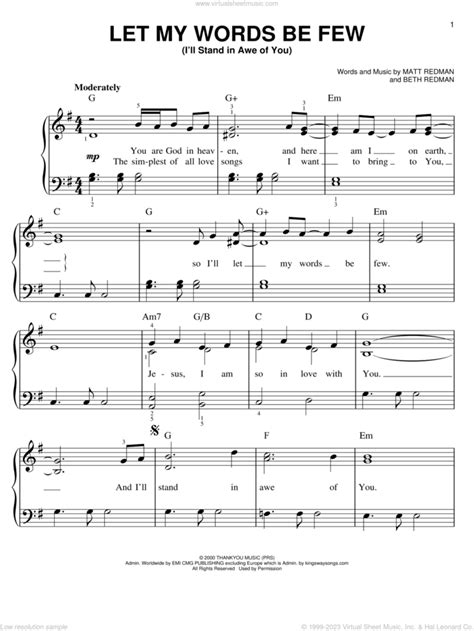 Redman - Let My Words Be Few (I'll Stand In Awe Of You) sheet music ...