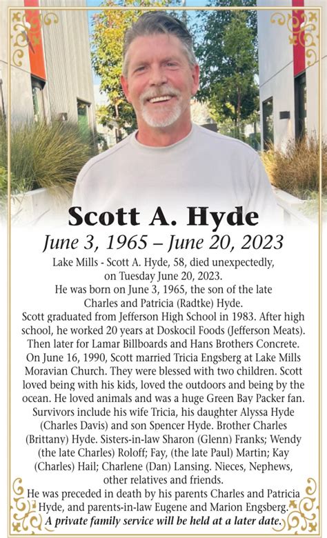 Scott A. Hyde, Obituaries, WI