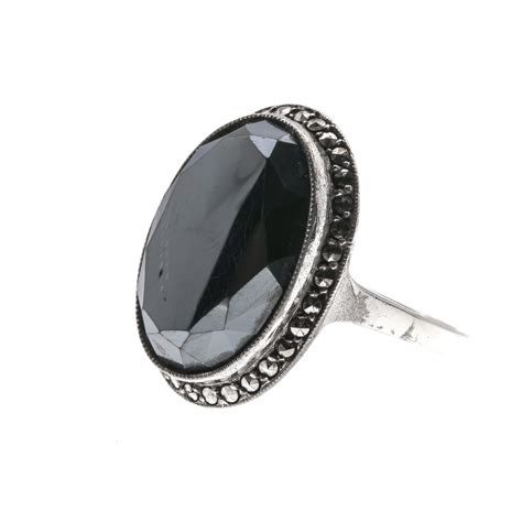 Vintage Sterling Silver Classic Hematite & Marcasite Ring – Rarities Antique Jewelry