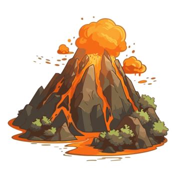 Simple Volcano Vector, Sticker Clipart An Volcano With A Lava Coming ...