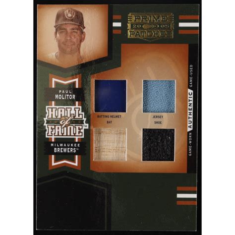 Paul Molitor 2005 Prime Patches Hall of Fame Materials Quad Swatch #3 B ...