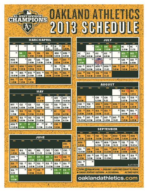 2013 Schedule - Oakland Athletics Nation