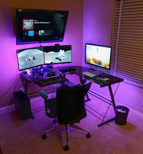 My Battlestation now up and running after a move | Gaming desk, Gaming computer desk, Good ...