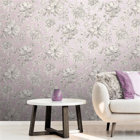 Lucia Mauve Floral Wallpaper in 2021 | Grey metallic wallpaper, Wallpaper designs for walls ...