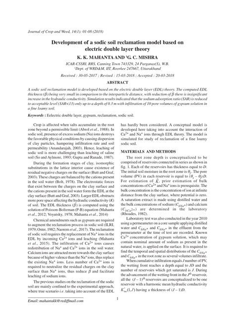 (PDF) Development of a sodic soil reclamation model based on electric ...