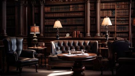 Premium Photo | Luxury library interior with bookshelf table and leather armchairs