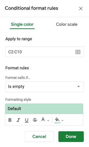 Google Sheets Color Scale Formatting