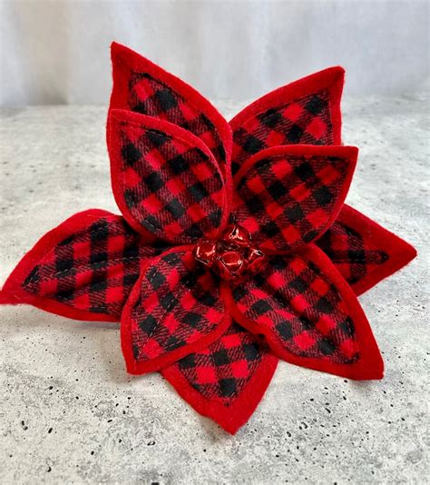 Red plaid quilted poinsettia stem - Greenery Market