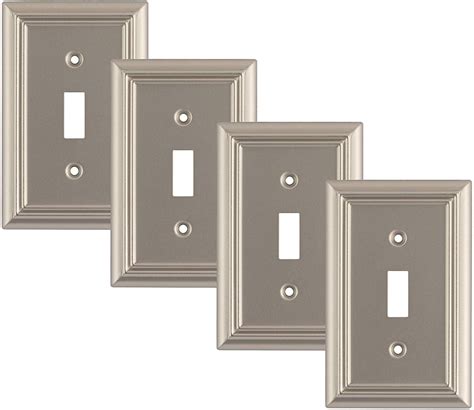 Pack of 4 Wall Plate Outlet Switch Covers by SleekLighting | Decorative Satin Nickel | Variety ...