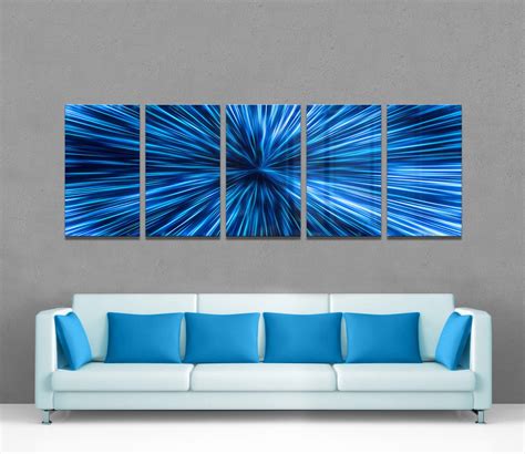 Blue Burst Metal Wall Art Abstract Contemporary Modern Glow - Etsy