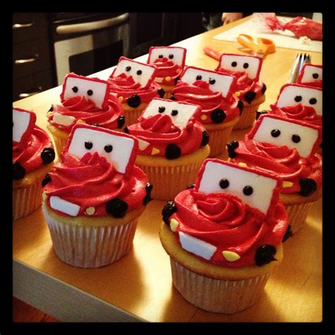 Cars Lightning McQueen Cupcakes - in chocolate frosting, these could be ...