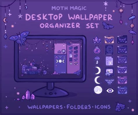 Moth Magic Computer Desktop Theme Background Wallpaper Organizer Set - Etsy in 2023 | Desktop ...