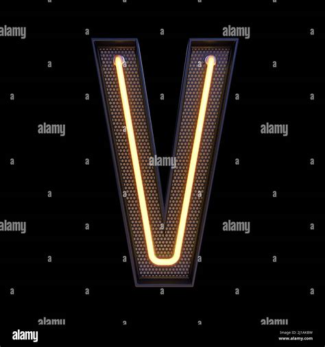 Neon retro Light Alphabet letter V isolated on a black background with ...