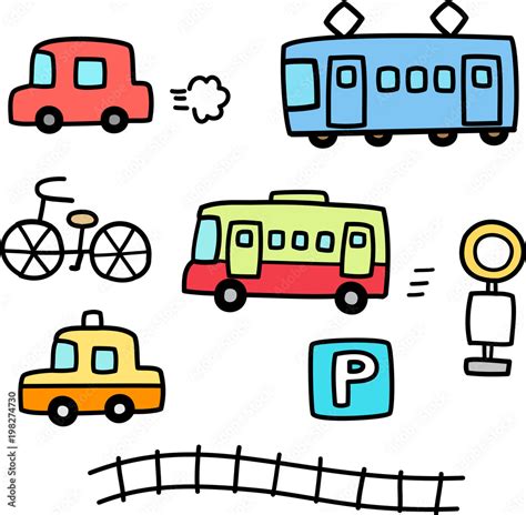 車と電車の手書きイラストセット Stock Vector | Adobe Stock