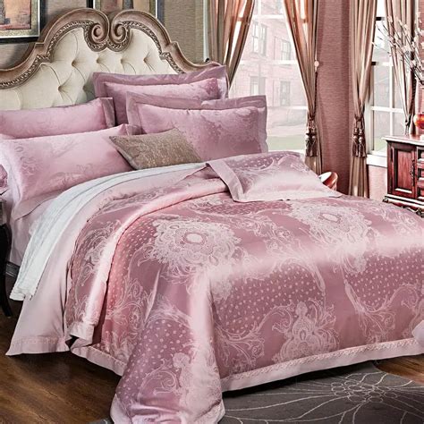 2017 pink Stain Jacquard Luxury Bedding set 4Pcs King Queen size ...