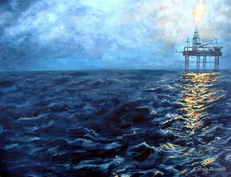 "Oil rig at night" by Carole Russell | Redbubble