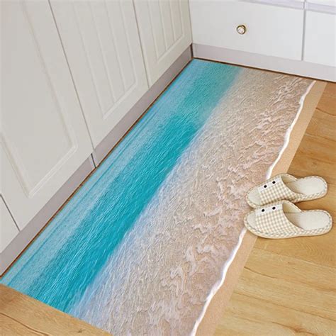 Sea Beach 3D Floor Stickers Waterproof Removable Anti slip Mural Decal Stickers Wall Bathroom ...