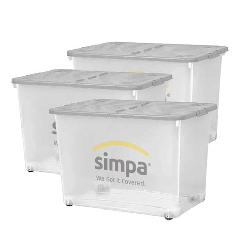 Buy 80 Litre 80L Large Big Plastic Clear Storage Box with Grey Hinged Lid and Wheels Strong ...