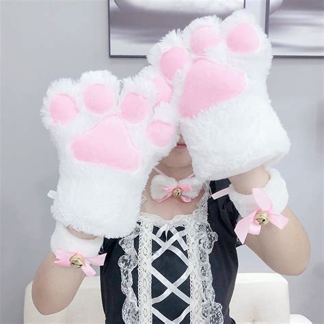 Yirico White Faux Fur Cute Cat Paw Gloves Costume Accessory Set – YIRICO