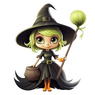 Smiling Funny Witch With A Broom Cartoon Halloween Illustration, Witch Broom, Monster, Monster ...