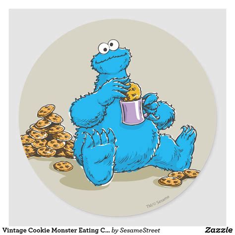 Vintage Cookie Monster Eating Cookies Classic Round Sticker | Zazzle ...