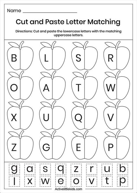 an apple cut and paste letter matching worksheet for children to practice their handwriting skills