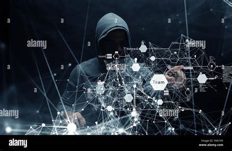 Hacker in hoodie dark theme Stock Photo - Alamy