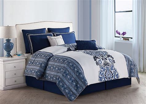 Amazon.com: 8 Pc, Blue, and White, Comforter Set, Queen Size Bedding ...