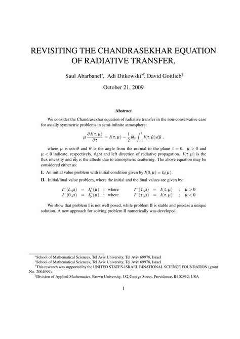 (PDF) REVISITING THE CHANDRASEKHAR EQUATION OF RADIATIVE TRANSFER ...