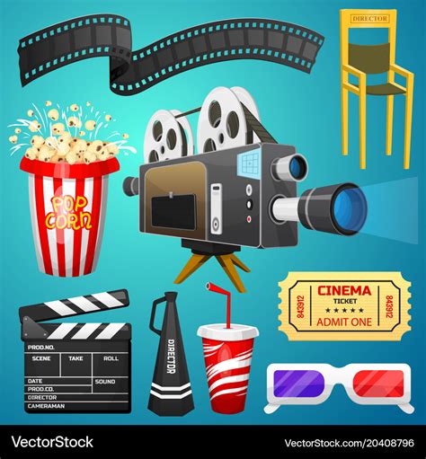 Movie elements set vintage cinema entertainment Vector Image