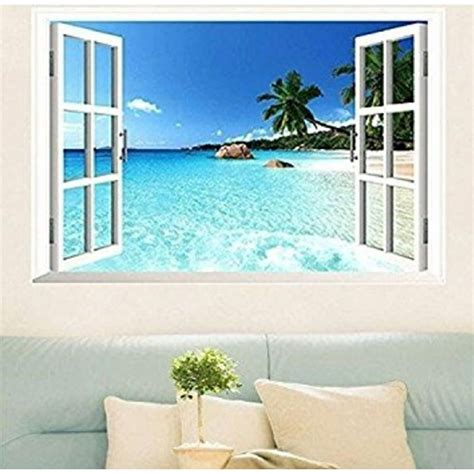 Large Removable Beach Sea 3D Window Decal WALL STICKER Home Decor ...