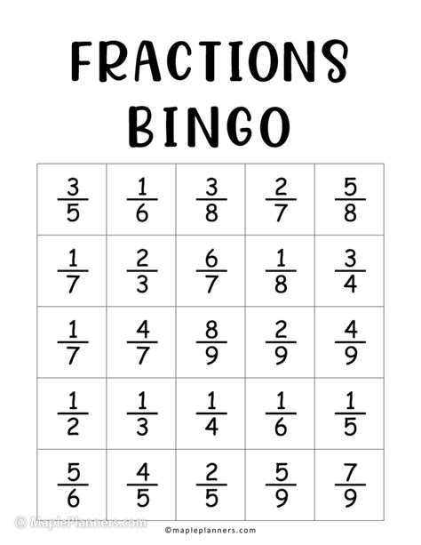 Free Printable Simplifying Fractions Bingo | Fun Math Games for Kids