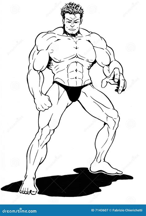 Muscle man drawing stock illustration. Illustration of lines - 7143607